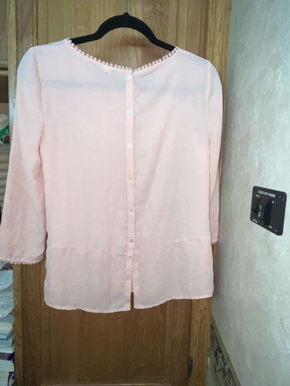 LC Lauren Conrad Pale Pink Crochet-Trim Button-Back Blouse